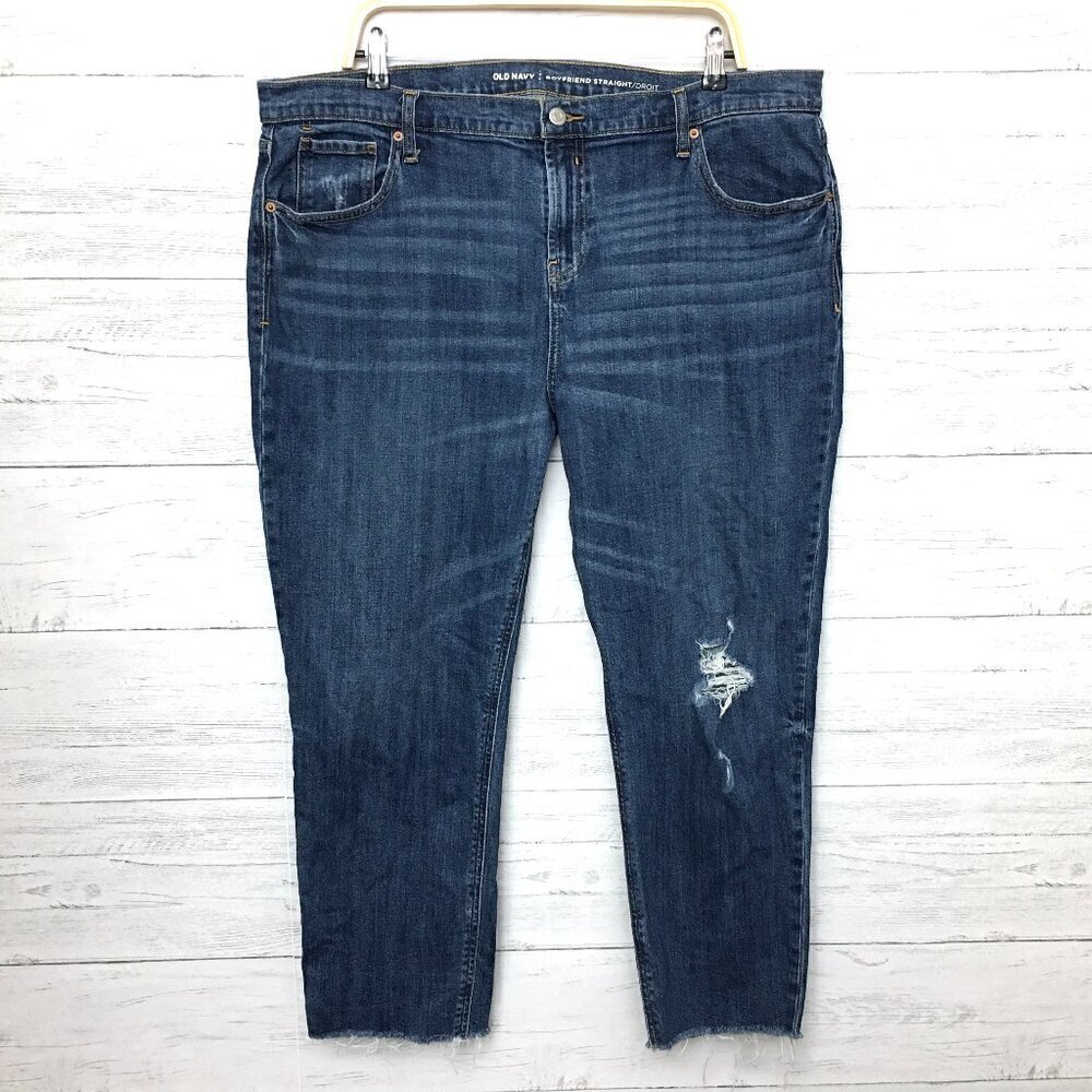 Old Navy Women's Jeans Boyfriend Straight Leg Stretch Distressed size 18